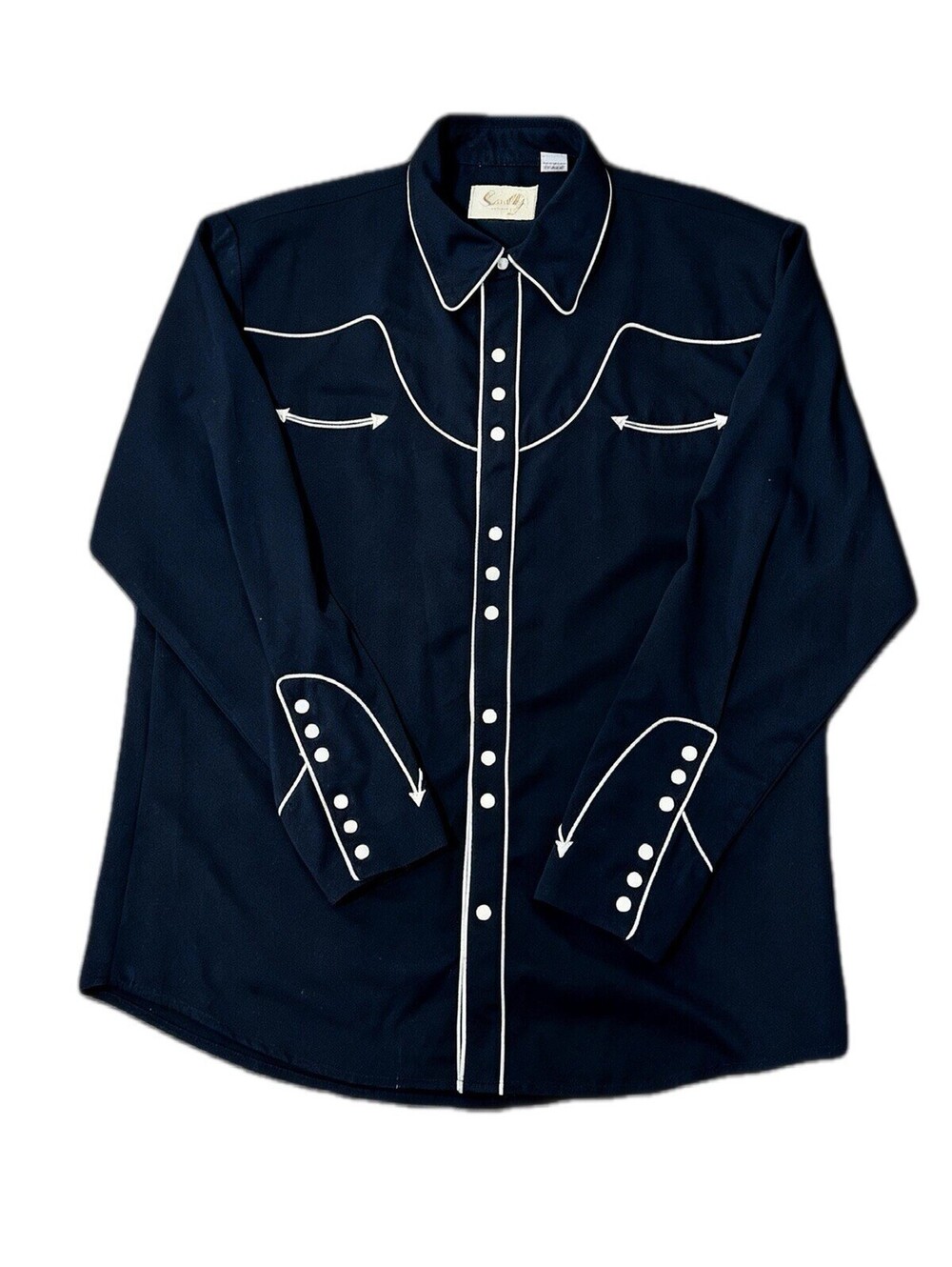Scully Men’s L Black Western Pearl Snap Piping Long Sleeve Cowboy Rodeo Shirt